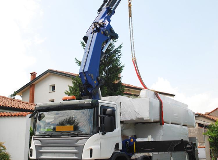 One of our HIAB Crane Lorries with its crane extended up